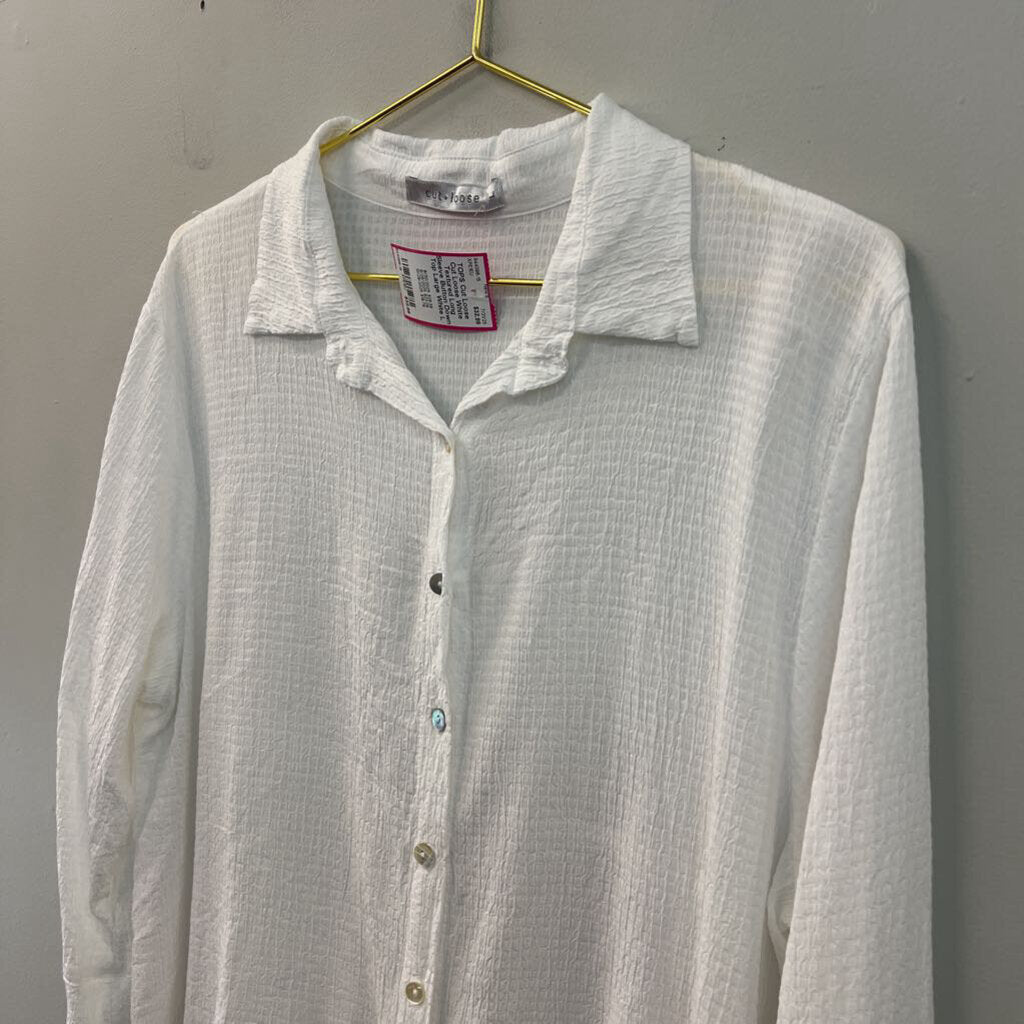 Cut Loose White Textured Long Sleeve Button Down Top Large