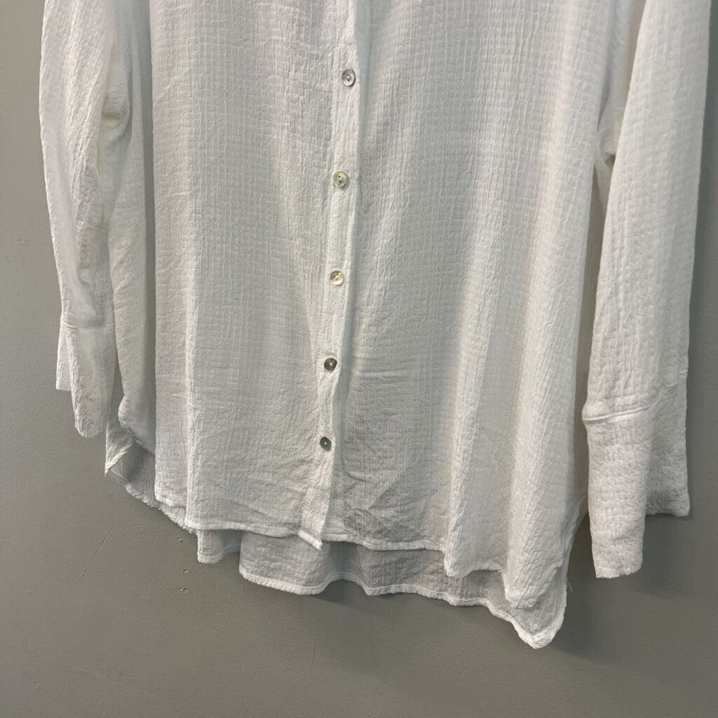 Cut Loose White Textured Long Sleeve Button Down Top Large
