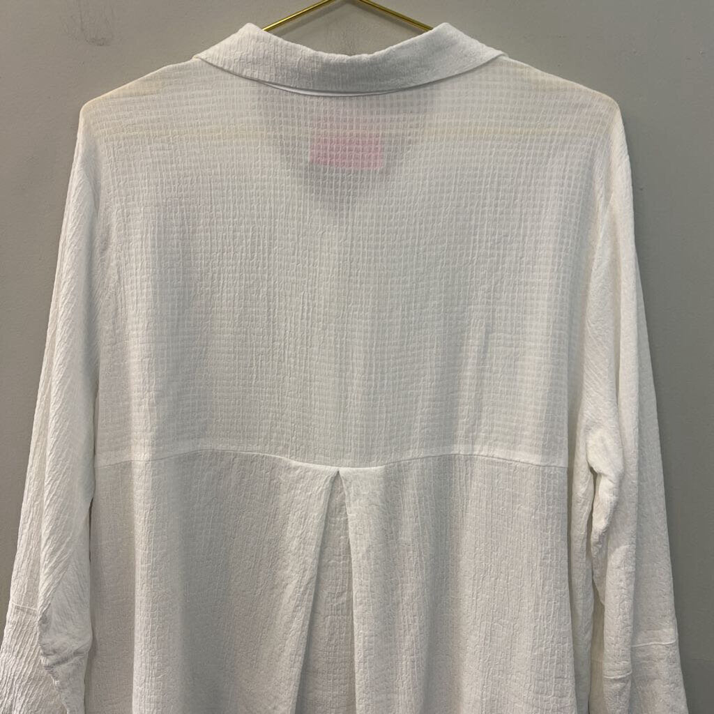 Cut Loose White Textured Long Sleeve Button Down Top Large