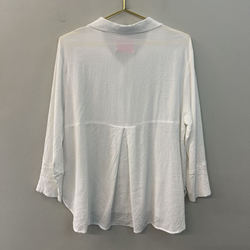 Cut Loose White Textured Long Sleeve Button Down Top Large