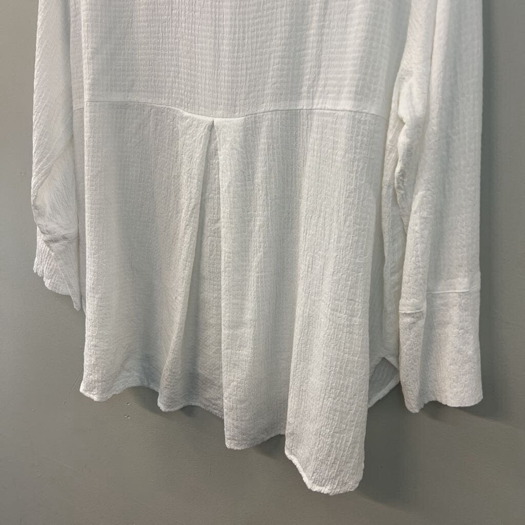 Cut Loose White Textured Long Sleeve Button Down Top Large