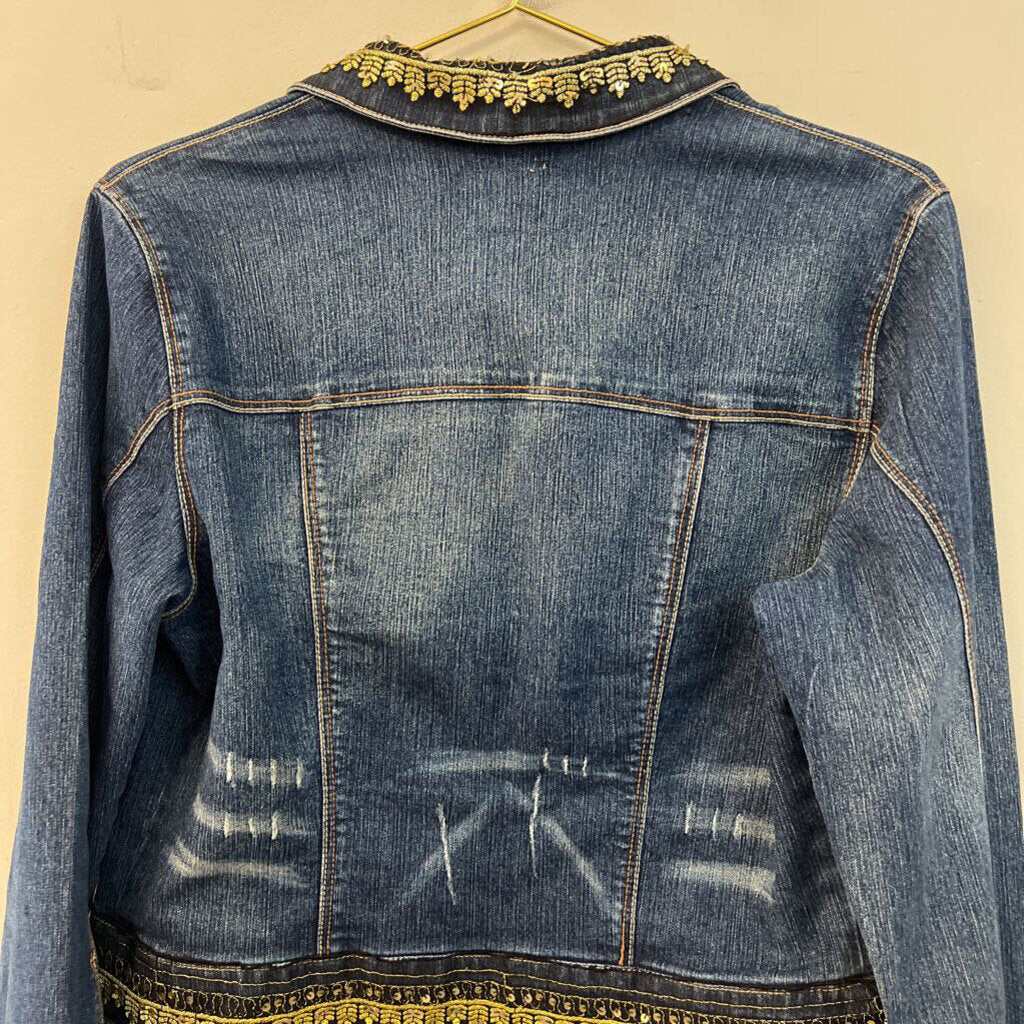 Candies Dark Wash Gold Embellished Denim Jacket Extra Large
