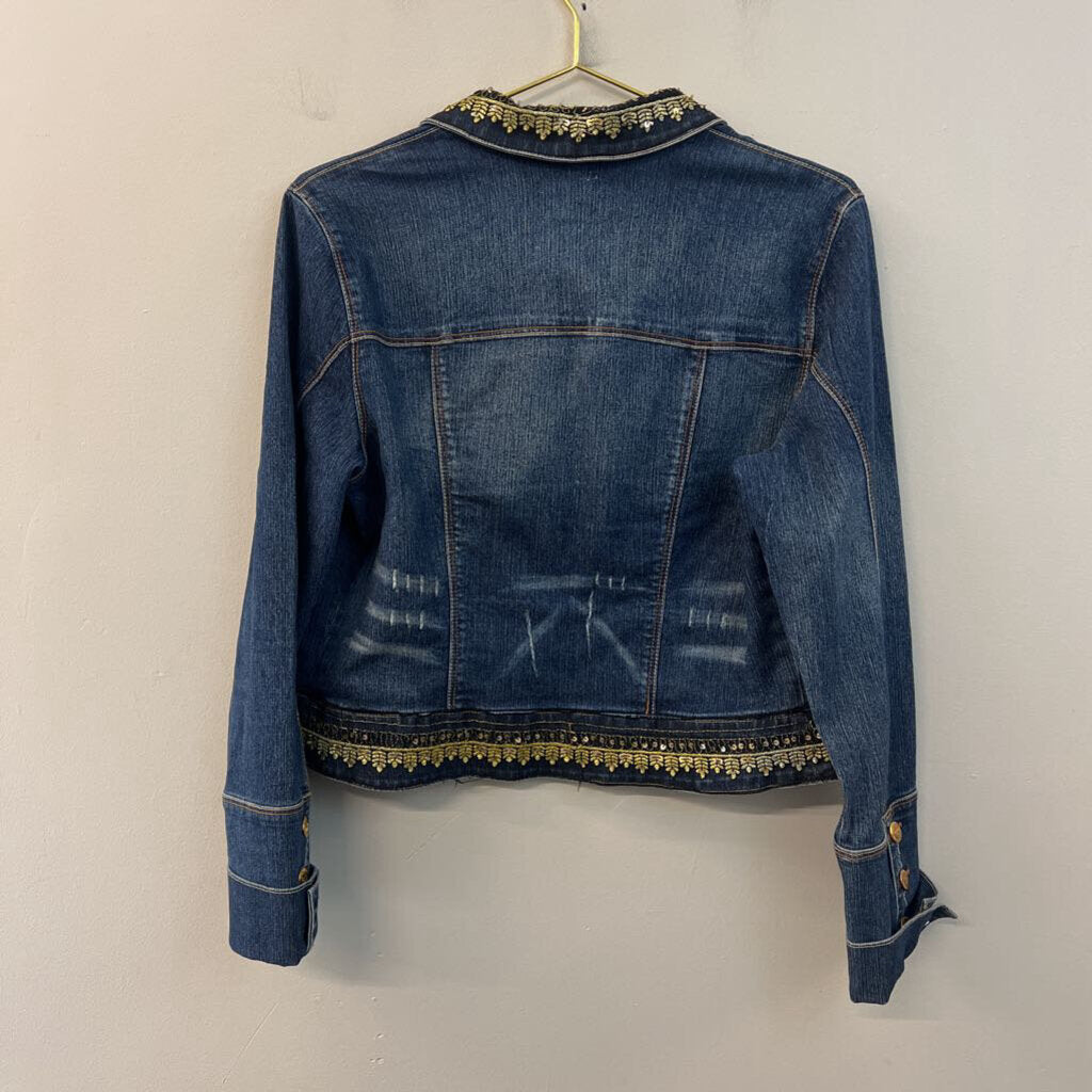 Candies Dark Wash Gold Embellished Denim Jacket Extra Large