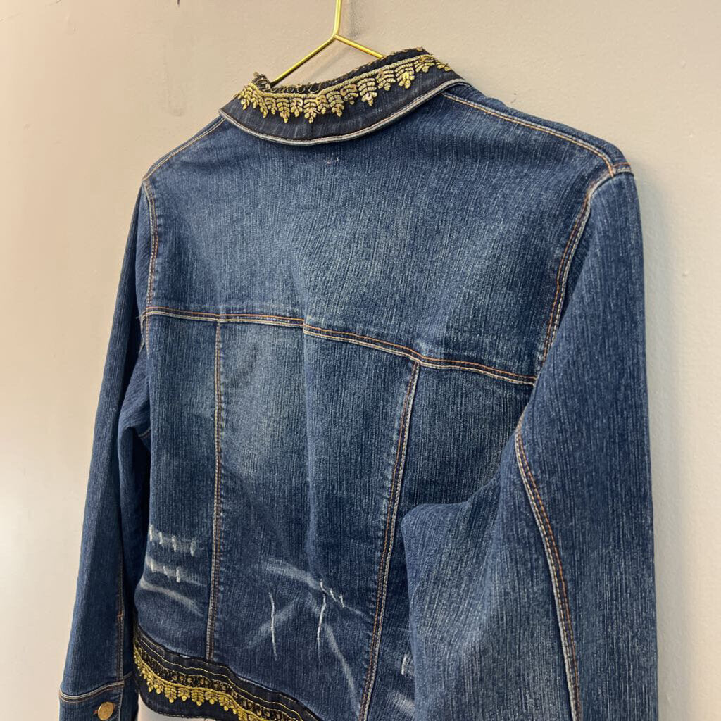 Candies Dark Wash Gold Embellished Denim Jacket Extra Large