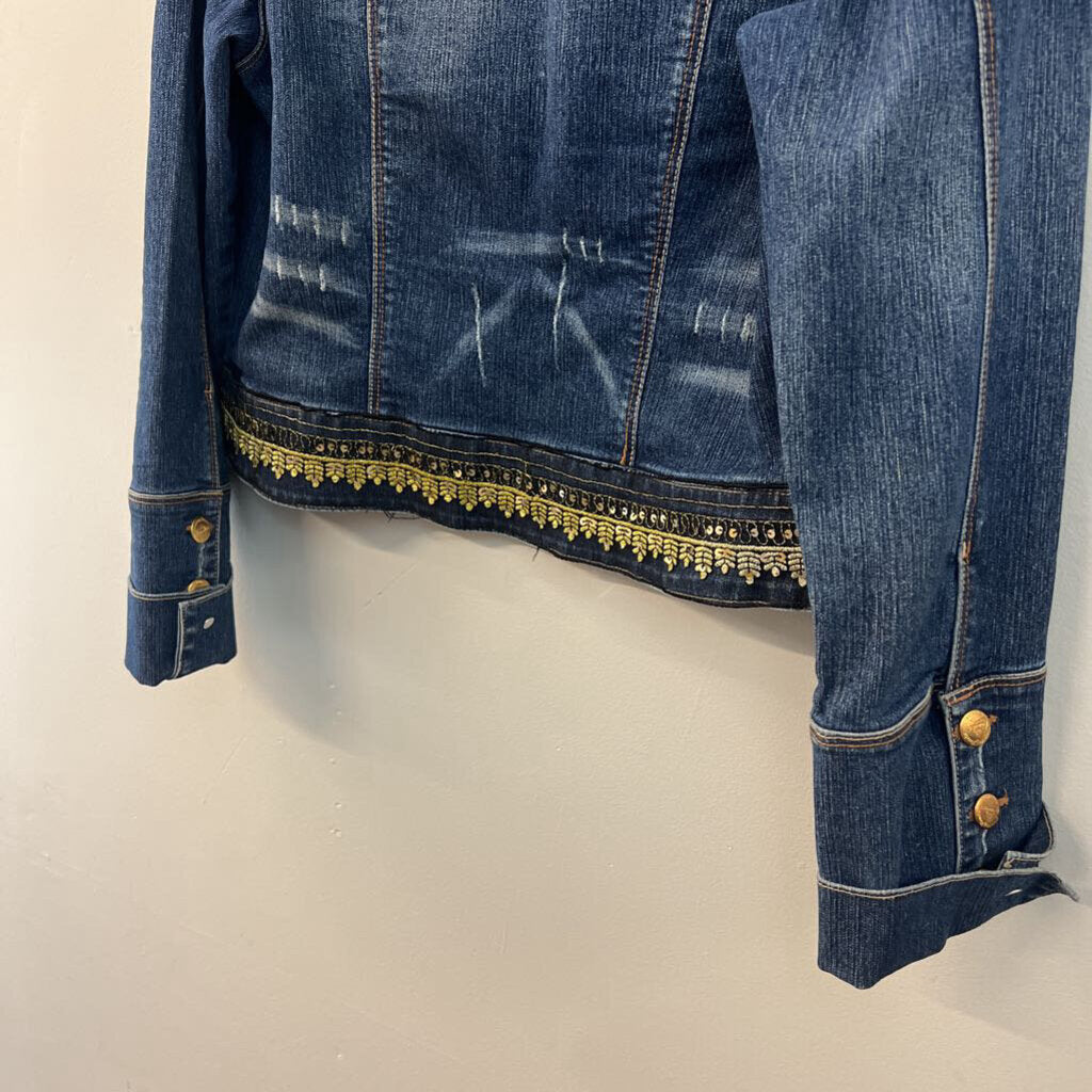 Candies Dark Wash Gold Embellished Denim Jacket Extra Large