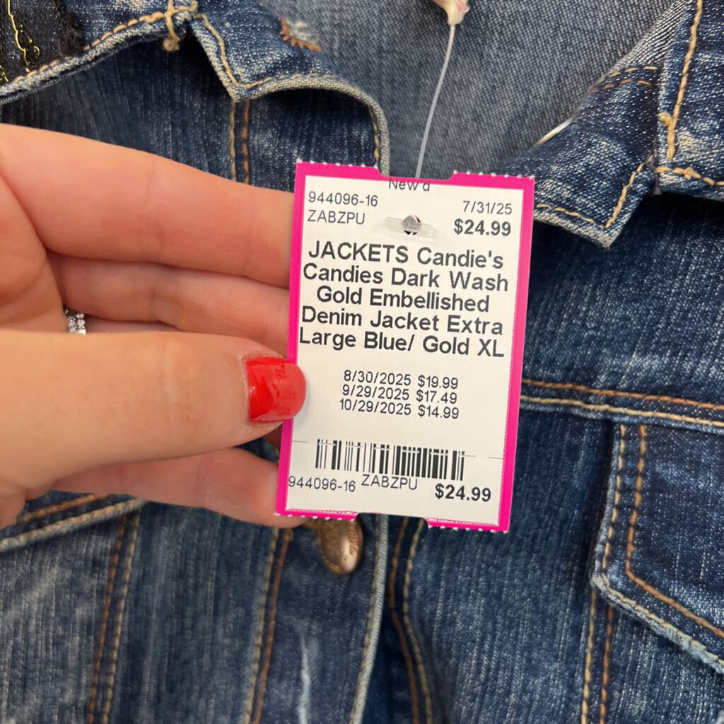 Candies Dark Wash Gold Embellished Denim Jacket Extra Large