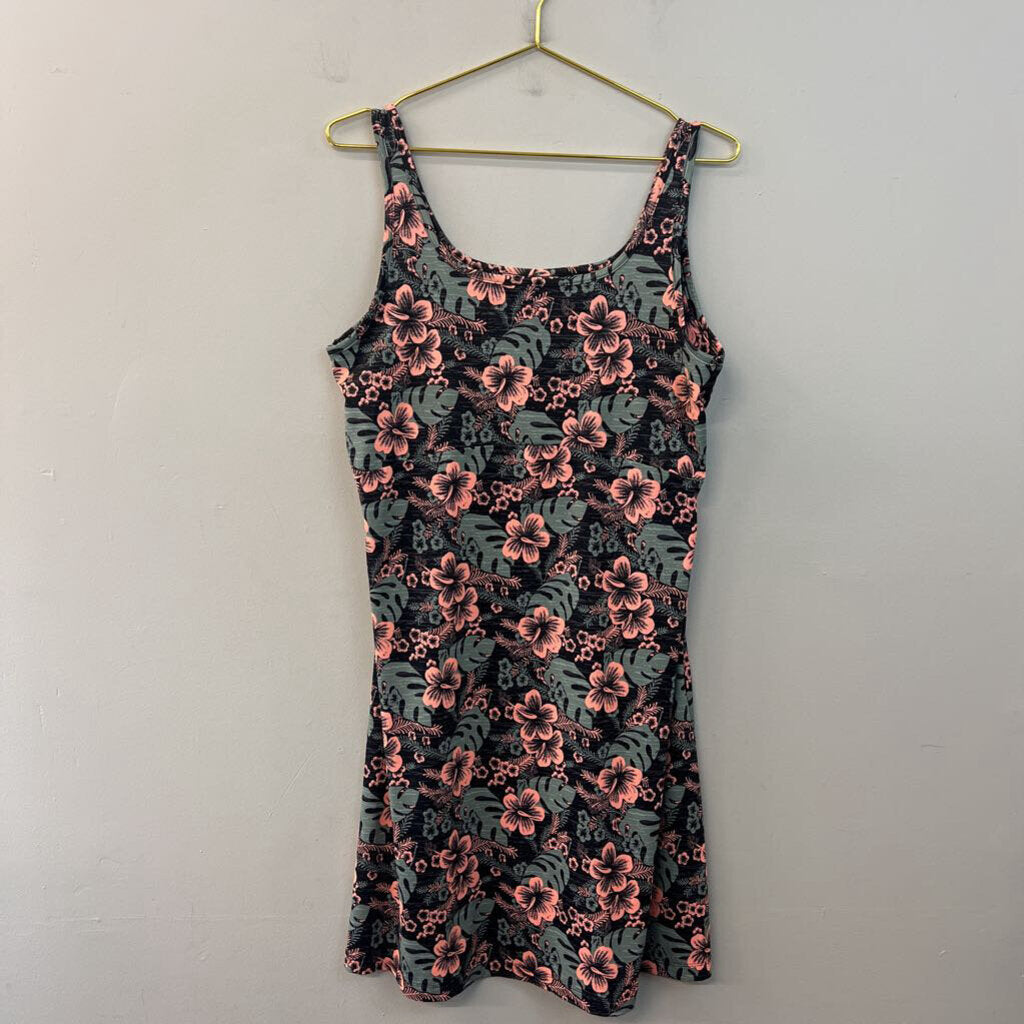Columbia Black/ Pink Tropical Print Tank Dress Extra Large