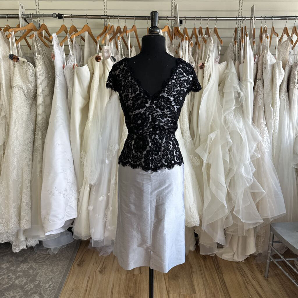 JS Boutique Silver/ Black Lace Layered Short Formal Dress 12