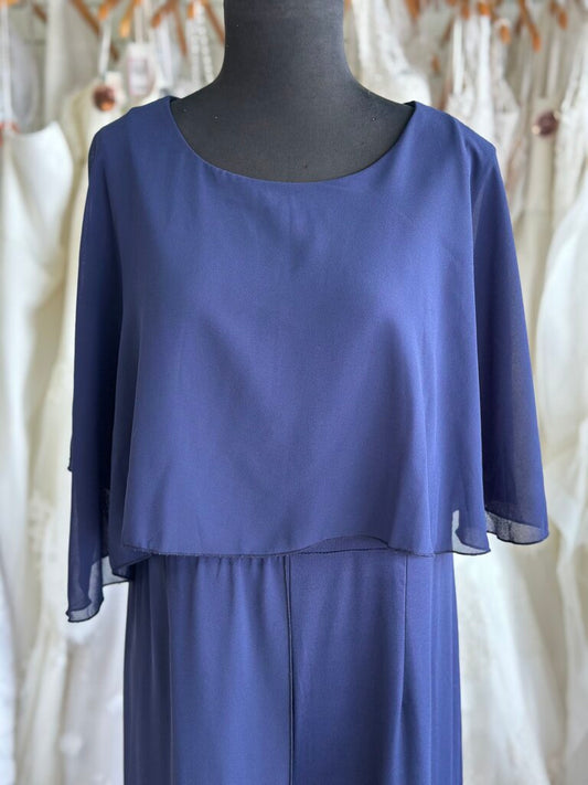 Navy Cape Top Wide Leg Formal Jumpsuit Large