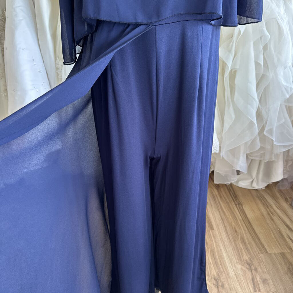 Navy Cape Top Wide Leg Formal Jumpsuit Large