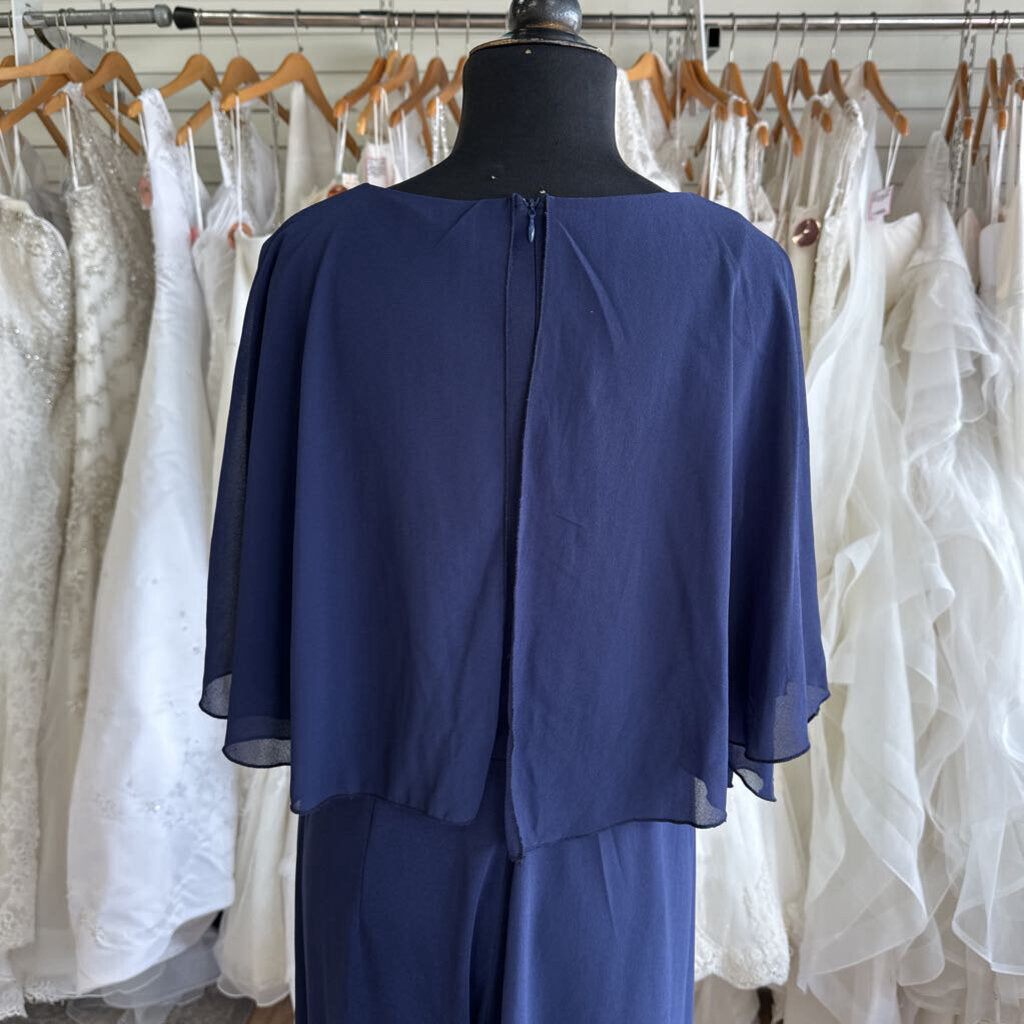 Navy Cape Top Wide Leg Formal Jumpsuit Large