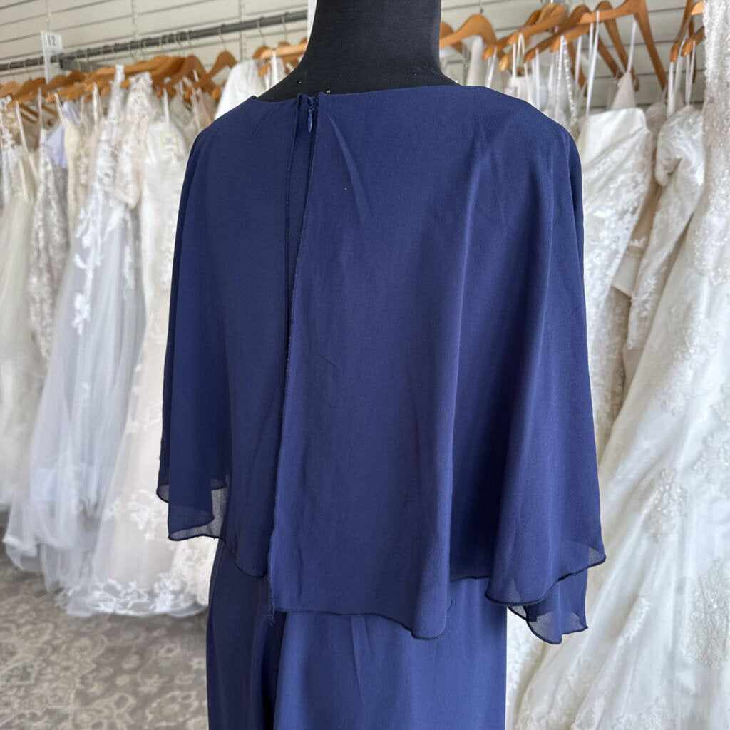 Navy Cape Top Wide Leg Formal Jumpsuit Large