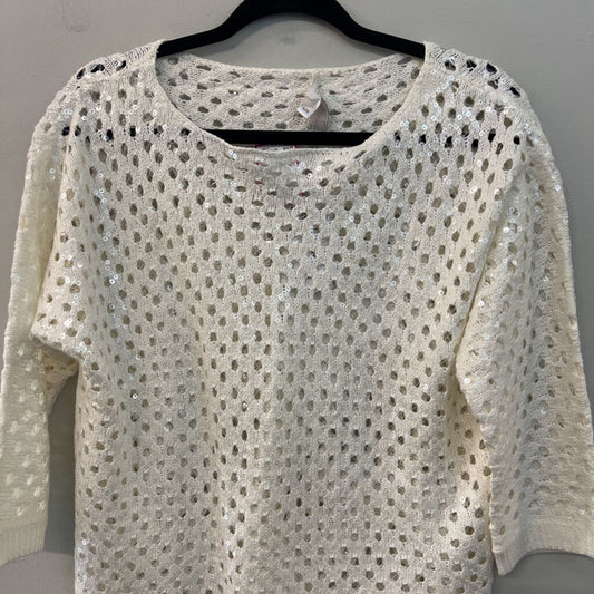Chicos White Open Knit Sequin Detail Long Sleeve Top 3