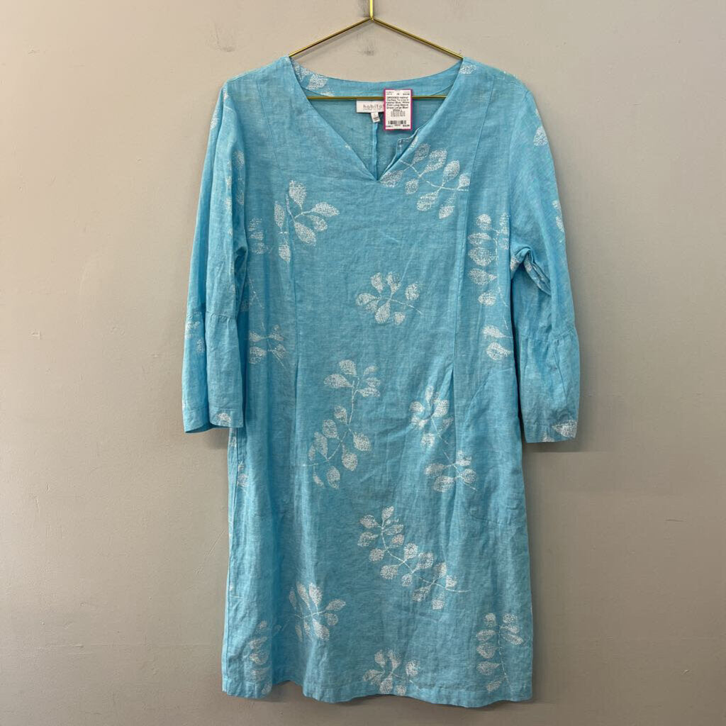 Habitat Blue/ White Print Long Sleeve Dress Large