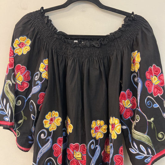 Feratelli Black/ Multi Embroidered Flower Long Sleeve Top Extra Large