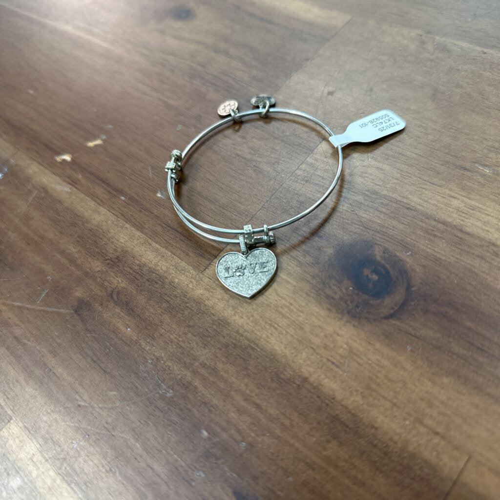 Angelica Silver Paw Print Love Bangle Charm Bracelet
