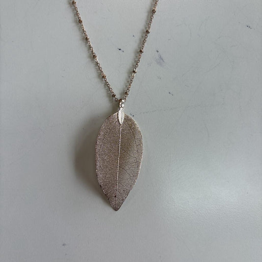 Gold Leaf Pendant Long Necklace