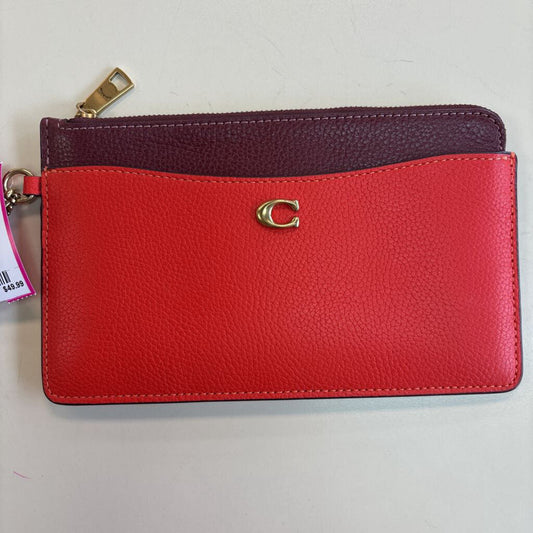 Coach Burgundy/ Orange Leather Large Zip Wristlet Wallet