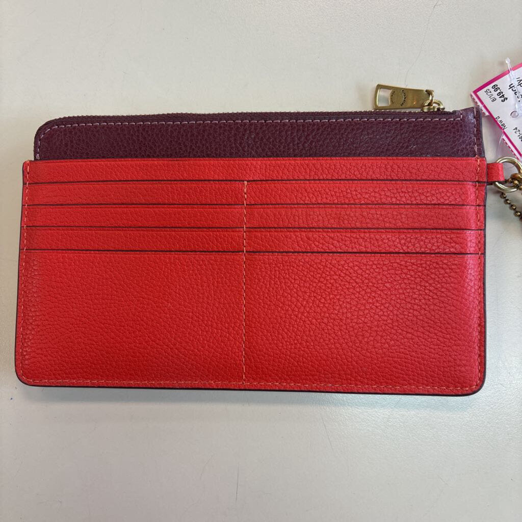 Coach Burgundy/ Orange Leather Large Zip Wristlet Wallet