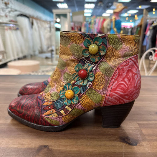 Socofy Multi Color Leather Bohemian Ankle Boots 40