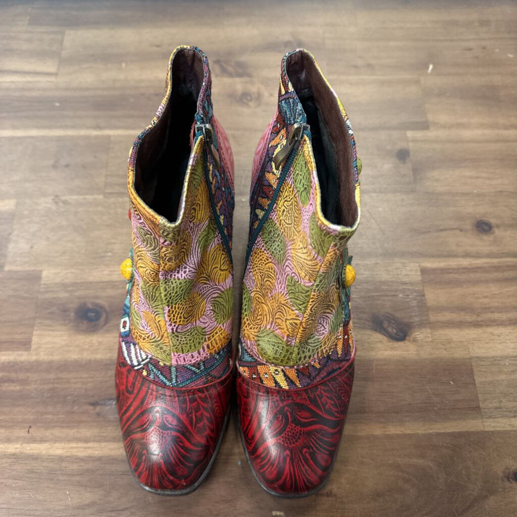 Socofy Multi Color Leather Bohemian Ankle Boots 40