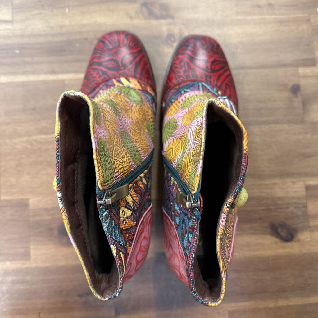 Socofy Multi Color Leather Bohemian Ankle Boots 40