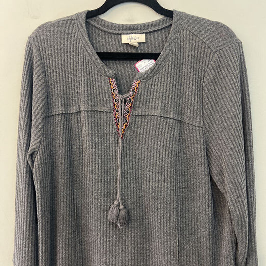 Style and Co Grey Waffle Knit Long Sleeve Top Extra Large