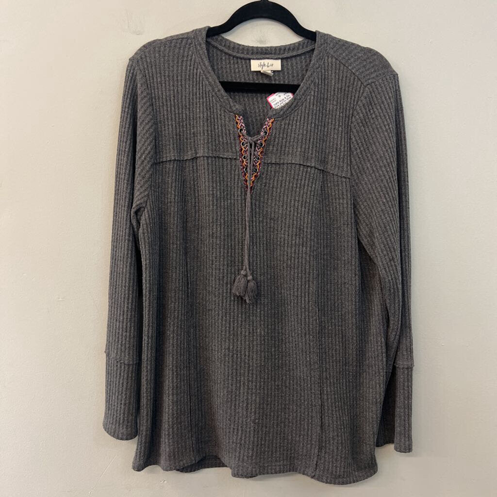 Style and Co Grey Waffle Knit Long Sleeve Top Extra Large