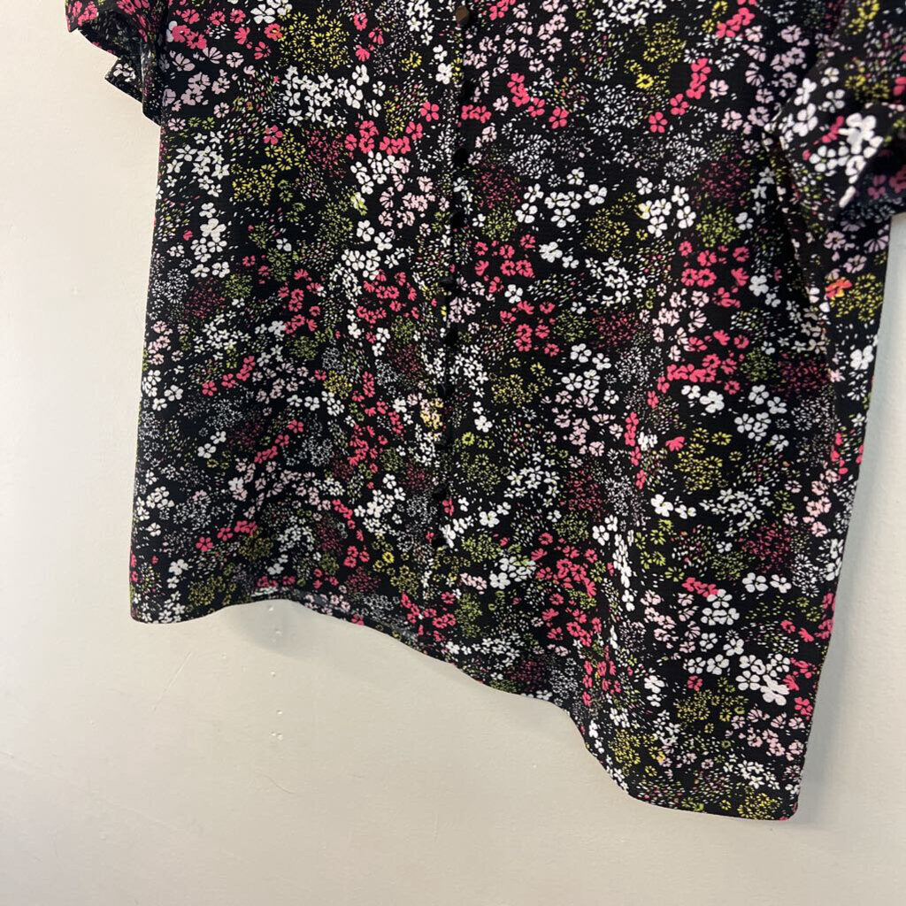 Grace Black/ Multi Flower Print Short Sleeve Top Large