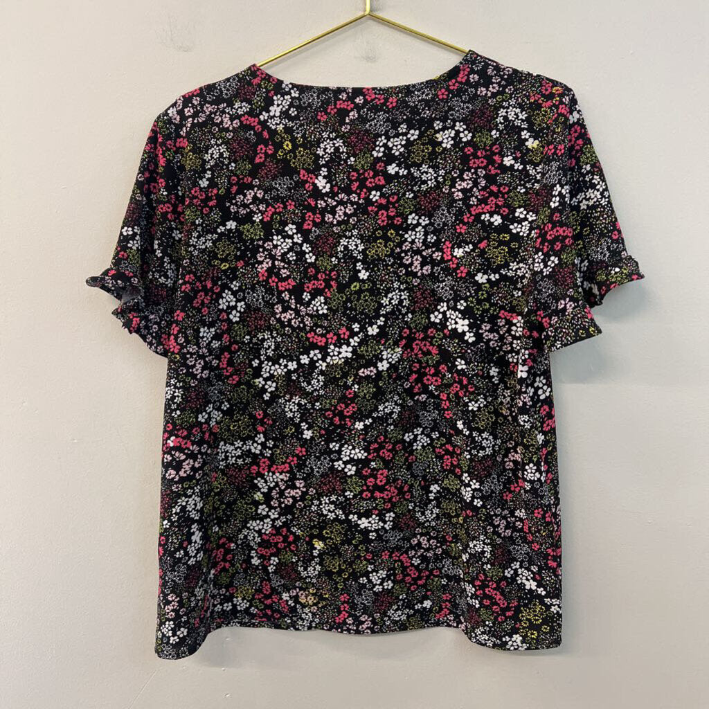Grace Black/ Multi Flower Print Short Sleeve Top Large