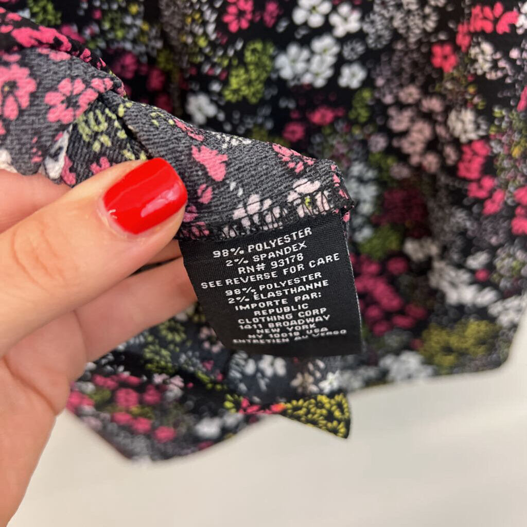 Grace Black/ Multi Flower Print Short Sleeve Top Large