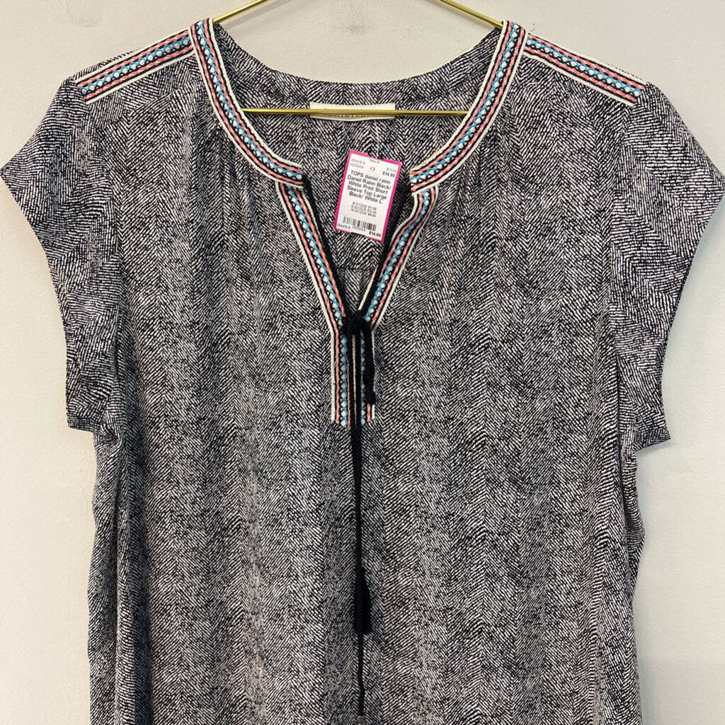 Daniel Rainn Black/ White Print Short Sleeve Top Large