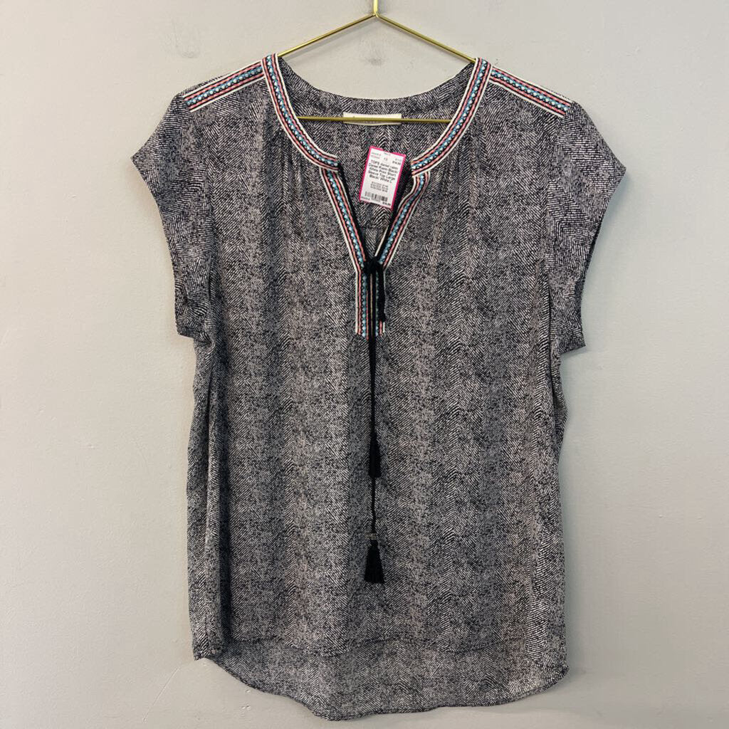 Daniel Rainn Black/ White Print Short Sleeve Top Large