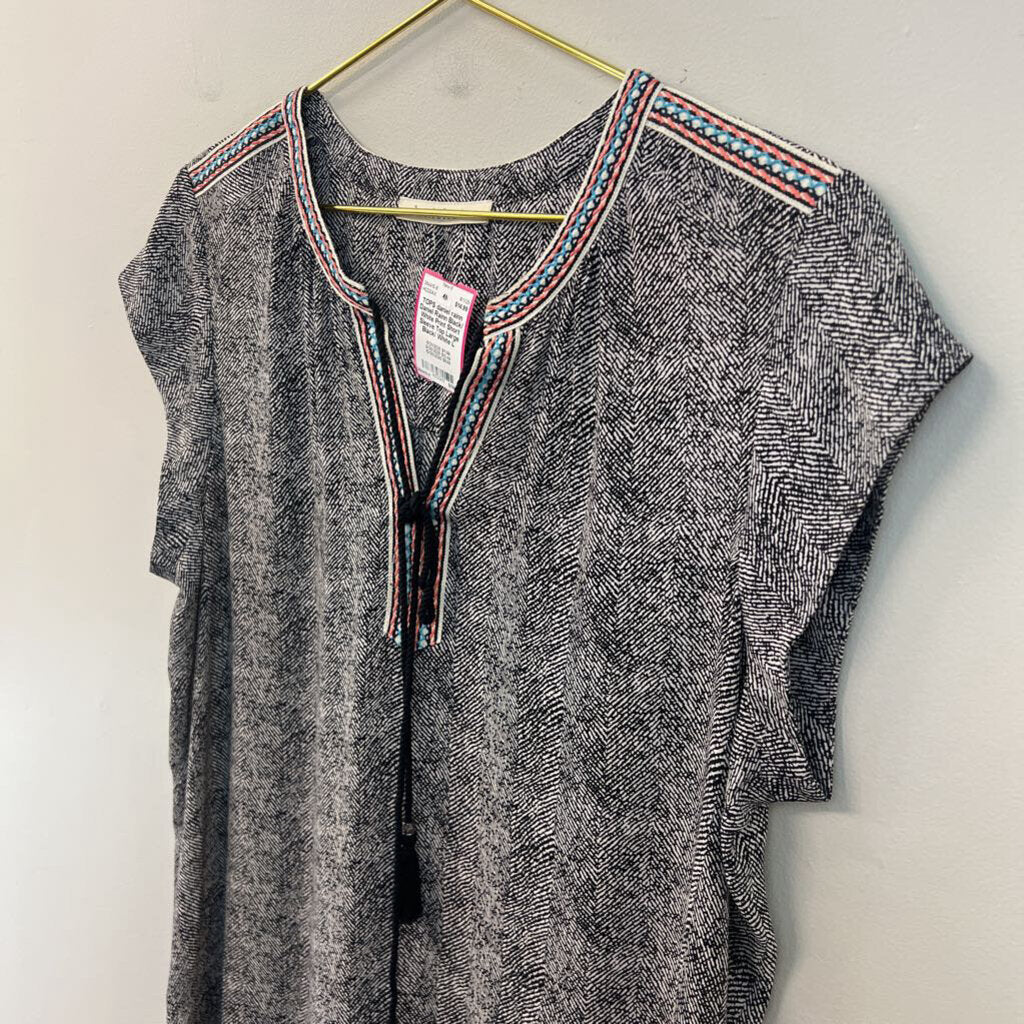 Daniel Rainn Black/ White Print Short Sleeve Top Large