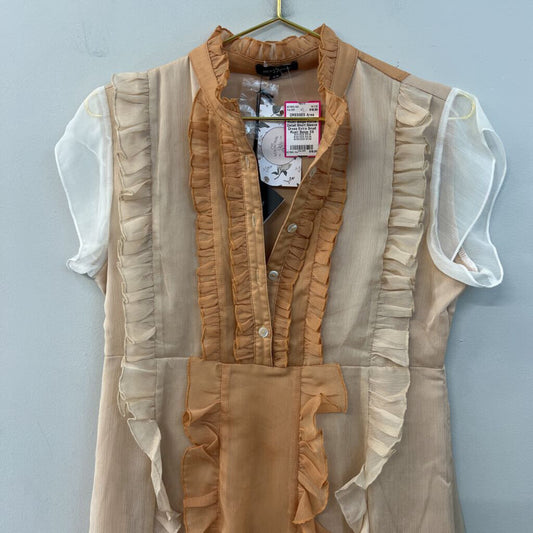 Area Stars Rust/ Beige Ruffle Detail Short Sleeve Dress Extra Small