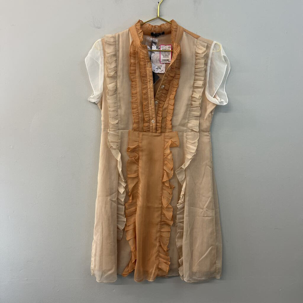 Area Stars Rust/ Beige Ruffle Detail Short Sleeve Dress Extra Small