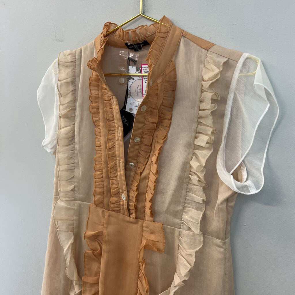 Area Stars Rust/ Beige Ruffle Detail Short Sleeve Dress Extra Small