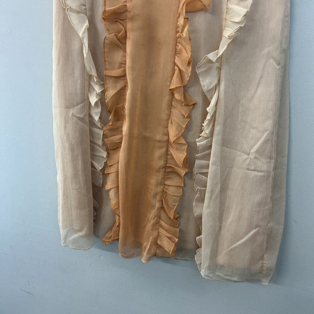 Area Stars Rust/ Beige Ruffle Detail Short Sleeve Dress Extra Small