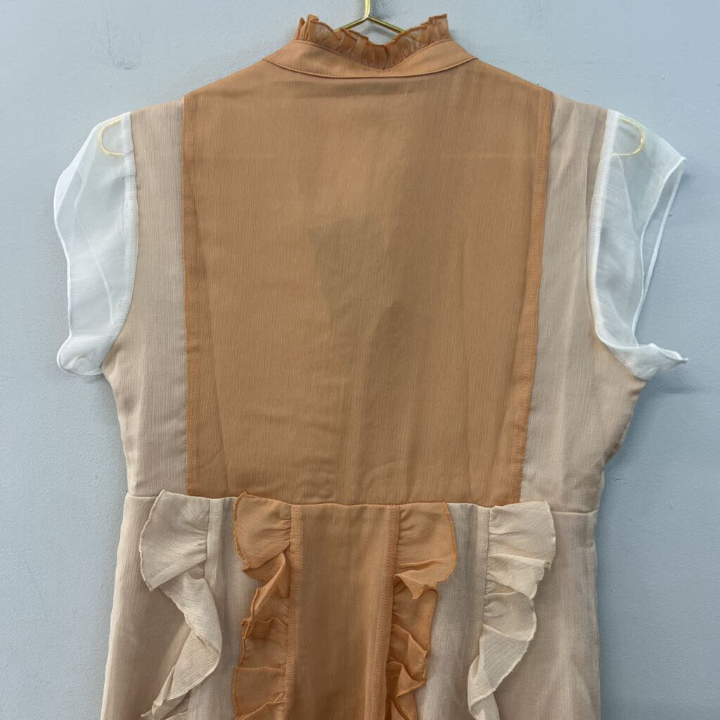 Area Stars Rust/ Beige Ruffle Detail Short Sleeve Dress Extra Small