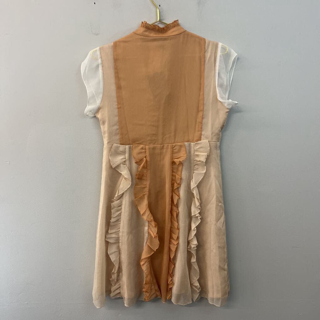 Area Stars Rust/ Beige Ruffle Detail Short Sleeve Dress Extra Small