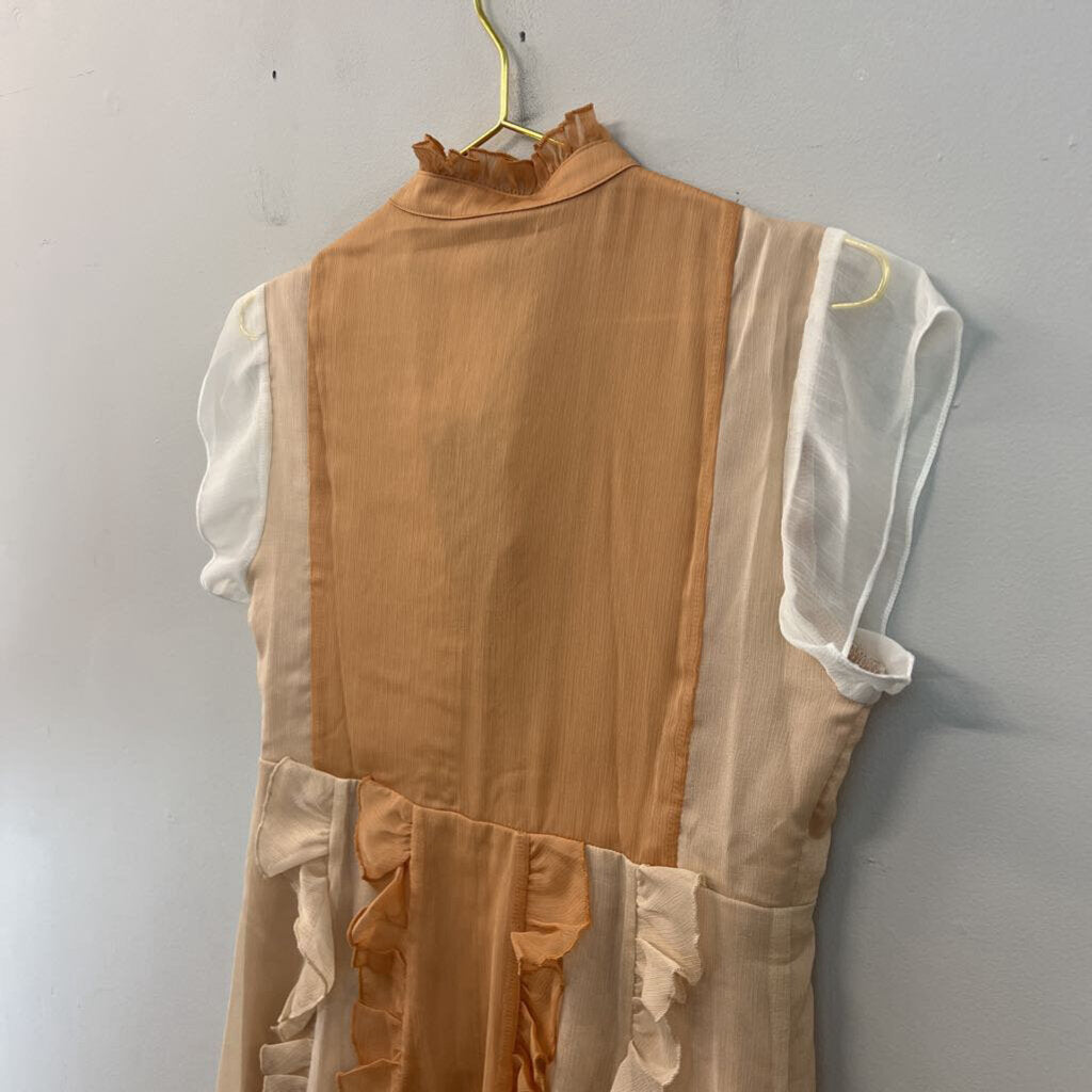 Area Stars Rust/ Beige Ruffle Detail Short Sleeve Dress Extra Small