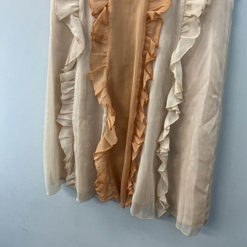Area Stars Rust/ Beige Ruffle Detail Short Sleeve Dress Extra Small