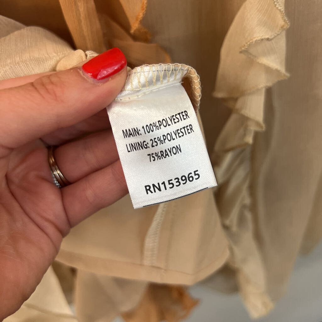 Area Stars Rust/ Beige Ruffle Detail Short Sleeve Dress Extra Small