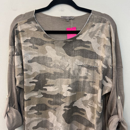 Tempo Paris Grey Shimmer Camo Print Long Sleeve Top Medium/ Large