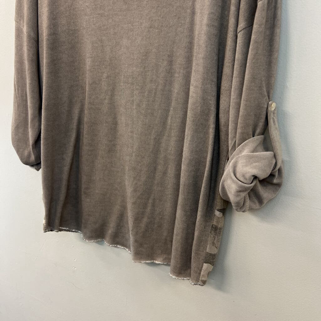 Tempo Paris Grey Shimmer Camo Print Long Sleeve Top Medium/ Large