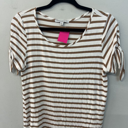 Green Envelope Brown/ White Striped Short Sleeve Top Small