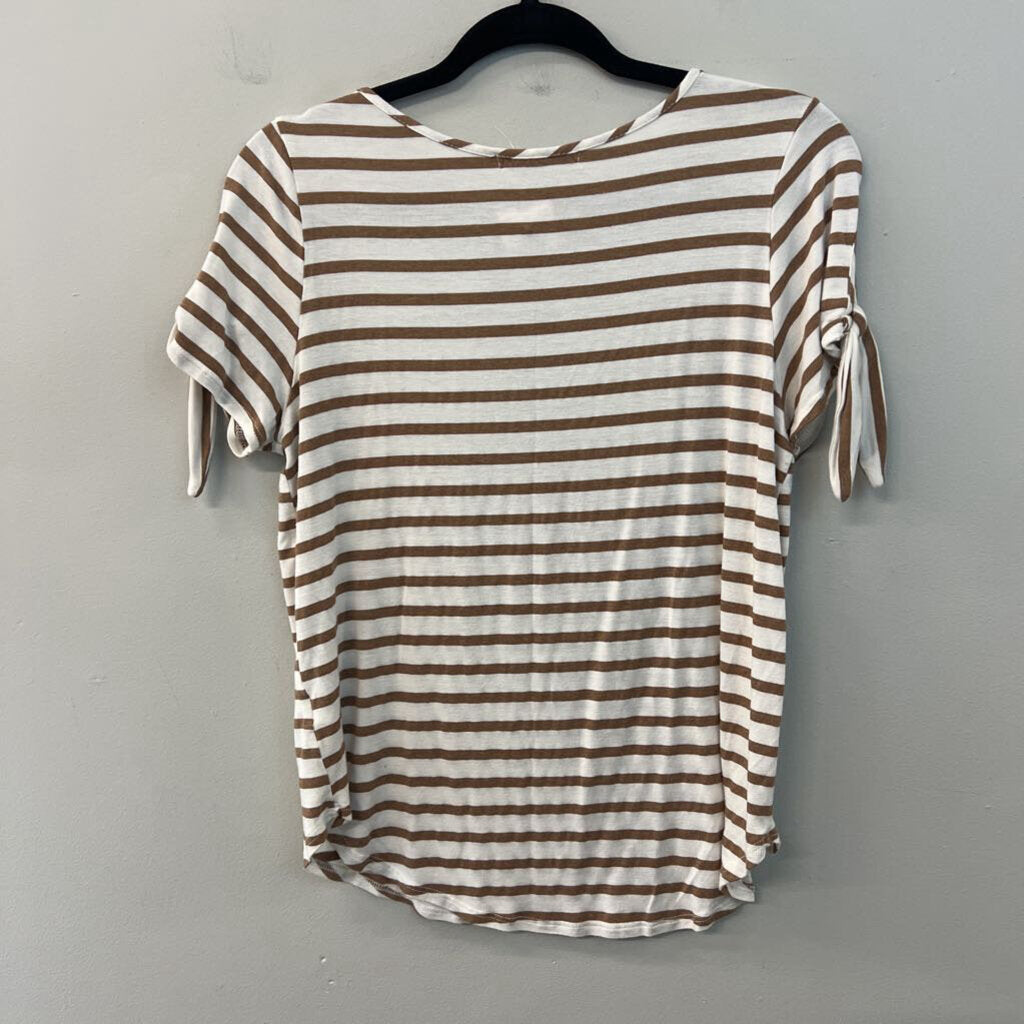 Green Envelope Brown/ White Striped Short Sleeve Top Small