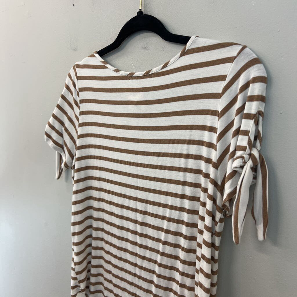 Green Envelope Brown/ White Striped Short Sleeve Top Small