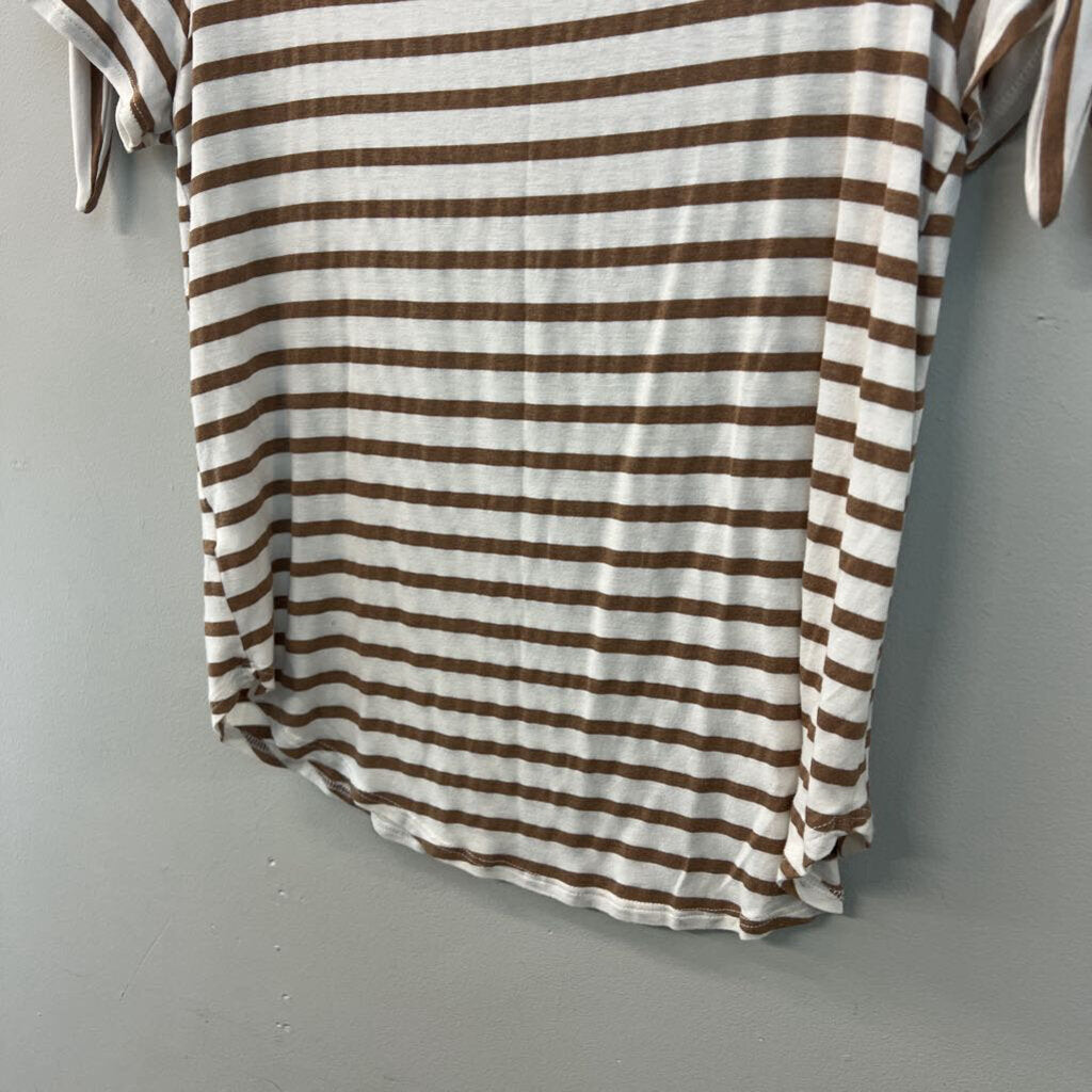 Green Envelope Brown/ White Striped Short Sleeve Top Small