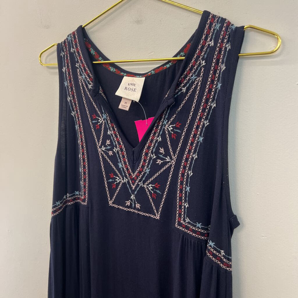 Knox Rose Navy Embroidered Top Tank Dress Medium